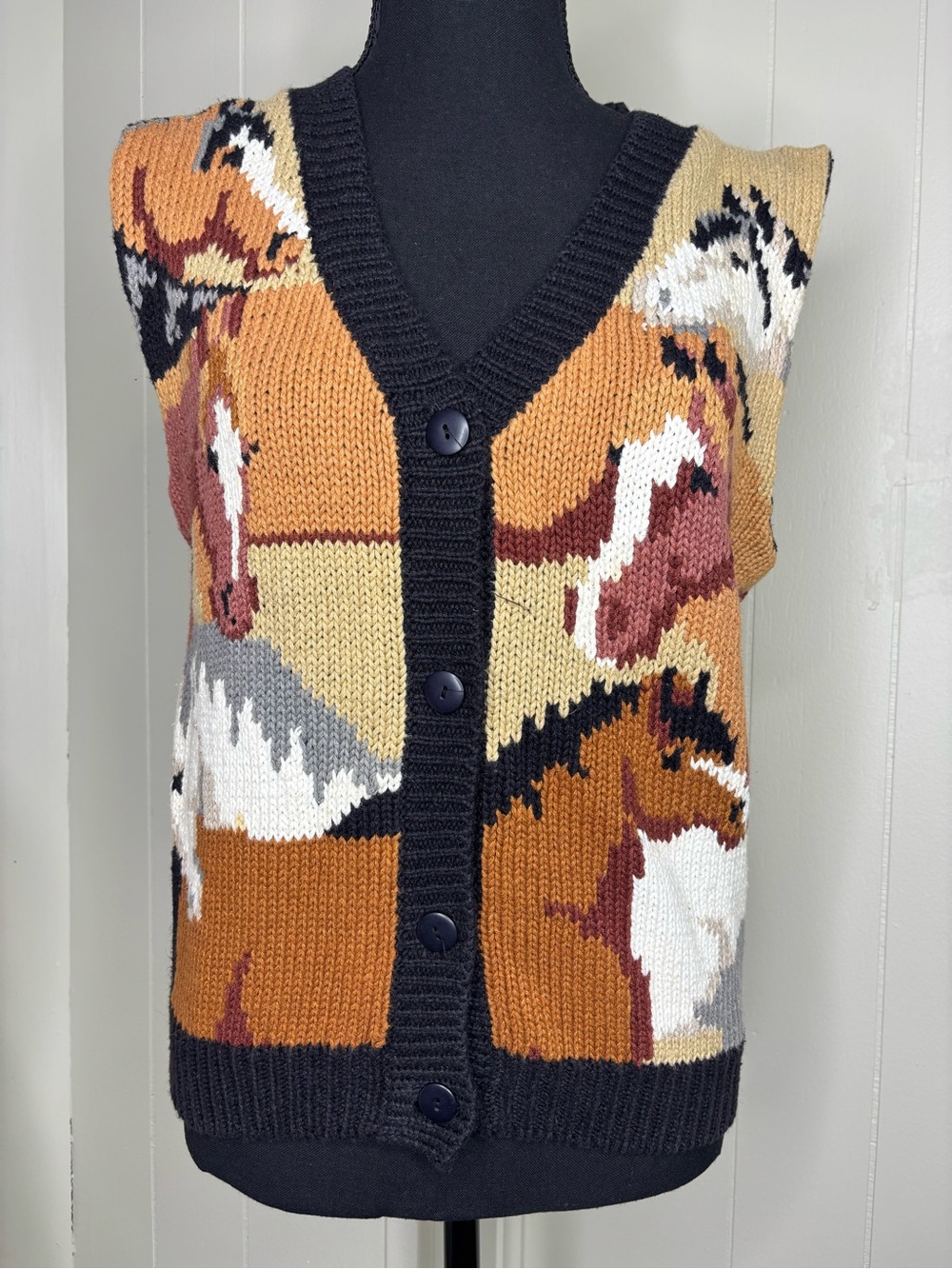 Vintage Millers Sportific Womens Horse Theme Knit Sweater Vest Brown Size Small
